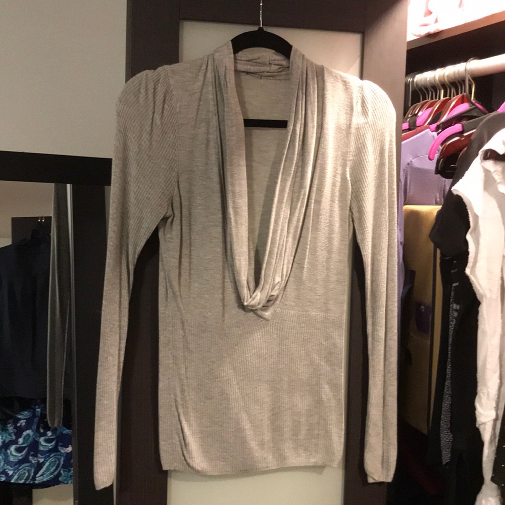 Grey lightweight long sleeve cowl neck shirt